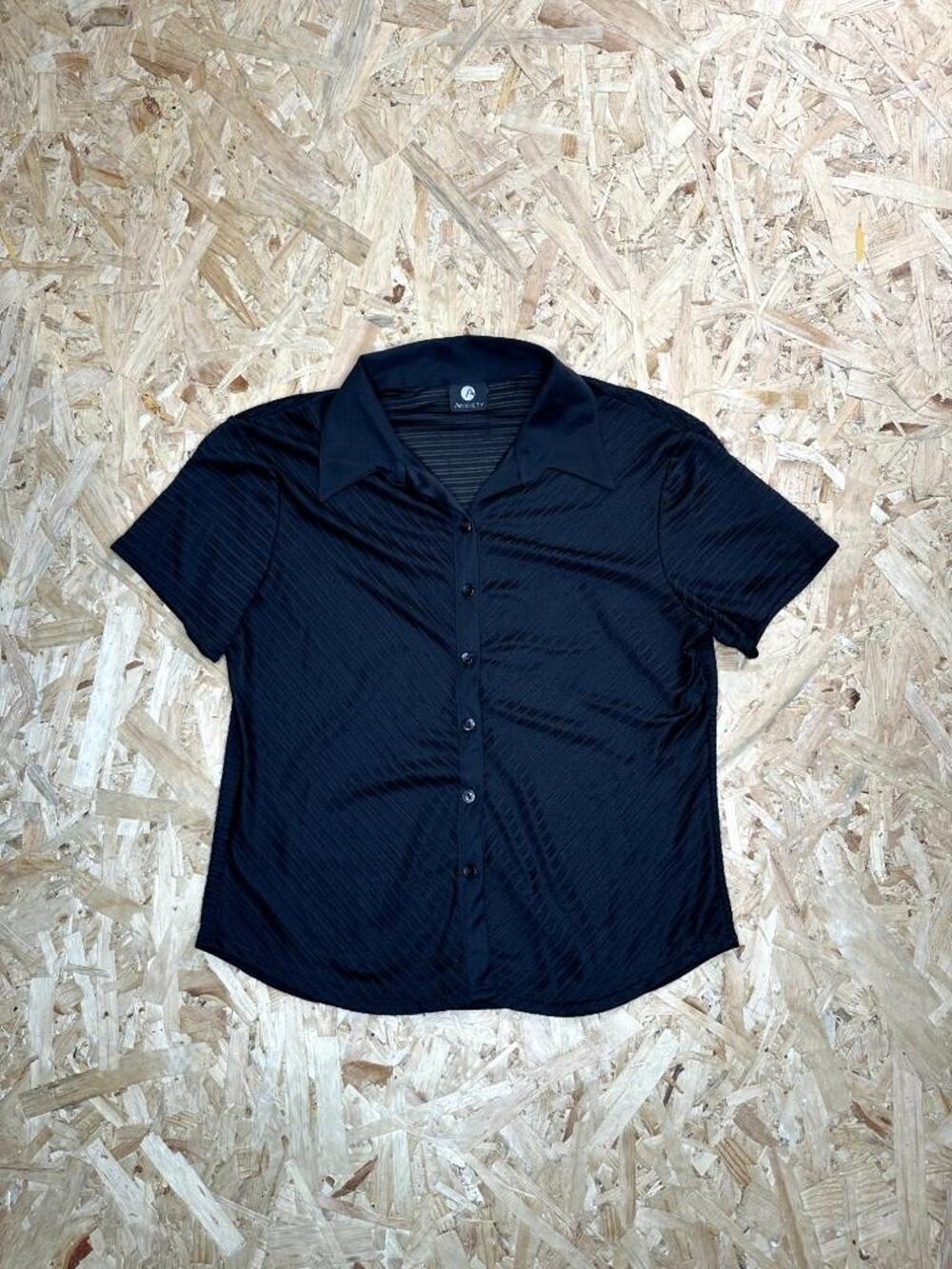 Anxiety Womens Vintage Black Ribbed Button Up Shirt Short Sleeve Size Medium